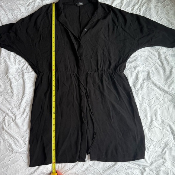 Topshop Button Up Black Collared Dress Tie Waist - Picture 7 of 9